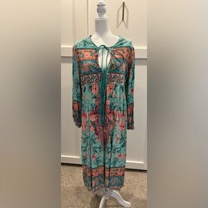 Floral Bohemian Dress in Teal and Pink